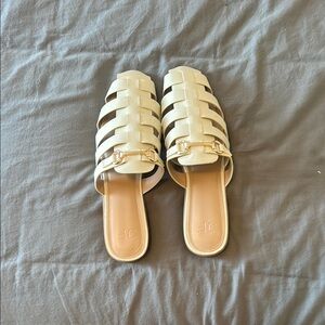 JustFab Cream Mules with Minimalist Design